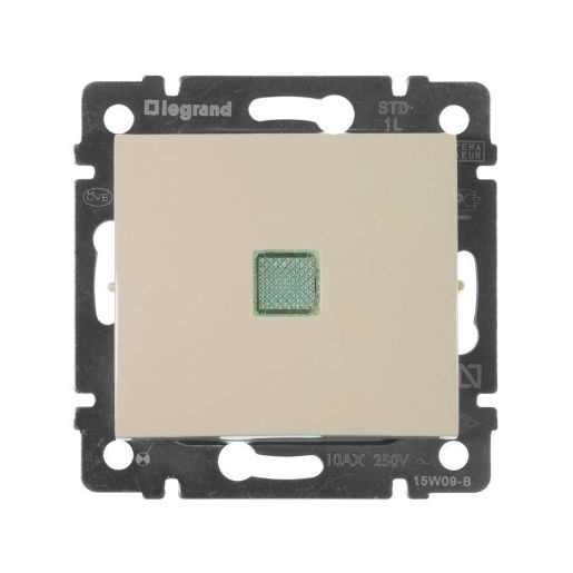 Изображение Выключатель 1-кл. СП Valena 10А IP31 250В с зел. индикацией механизм сл. кость Leg 774310