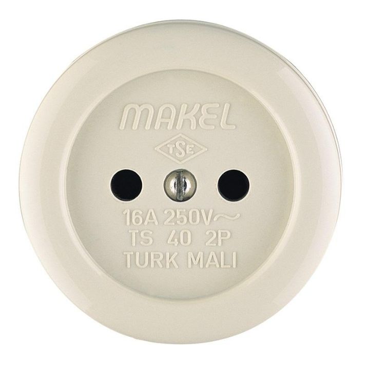 Изображение Розетка 1-м ОП 16А IP20 круглая без заземл. керамика беж. Makel 16012