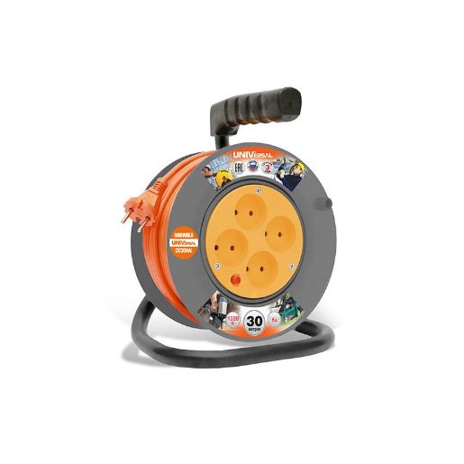 Изображение Удлинитель на катушке 4х30м без заземл. 6А IP20 У6-014 ПВС 2х0.75 термозащита UNIVersal 9632059