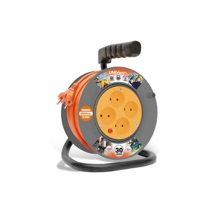 Изображение Удлинитель на катушке 4х30м без заземл. 6А IP20 У6-014 ПВС 2х0.75 термозащита UNIVersal 9632059