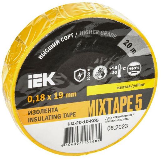 Изображение Изолента ПВХ 0.18х19мм желт. (рул.20м) IEK UIZ-20-10-K05