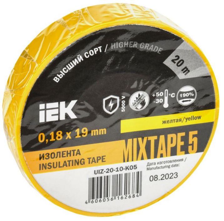 Изображение Изолента ПВХ 0.18х19мм желт. (рул.20м) IEK UIZ-20-10-K05
