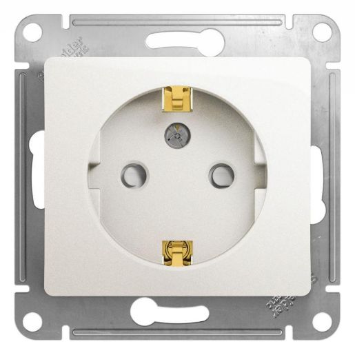 Изображение Розетка 1-м СП Glossa 16А IP20 с заземл. защ. шторки механизм перламутр. SE GSL000645