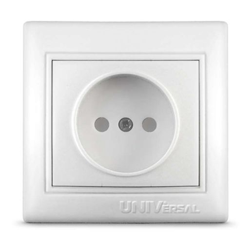 Изображение Розетка 1-м СП Севиль 16А IP20 без заземл. защ. шторки бел. UNIVersal С0047