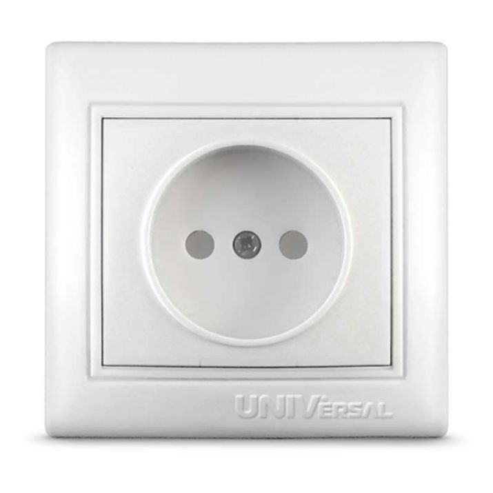 Изображение Розетка 1-м СП Севиль 16А IP20 без заземл. защ. шторки бел. UNIVersal С0047