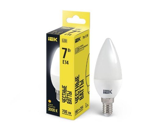 Изображение Лампа светодиодная ECO C35 7Вт свеча 3000К E14 230В IEK LLE-C35-7-230-30-E14