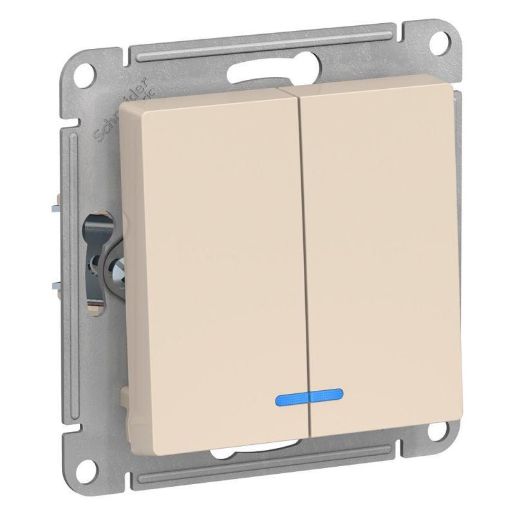 Изображение Выключатель 2-кл. СП AtlasDesign 10А IP20 (сх. 5а) 10AX с подсветкой механизм беж. SE ATN000253