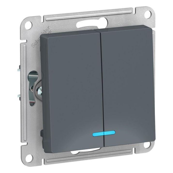 Изображение Выключатель 2-кл. СП AtlasDesign 10А IP20 (сх. 5а) 10AX с подсветкой механизм грифель SE ATN000753