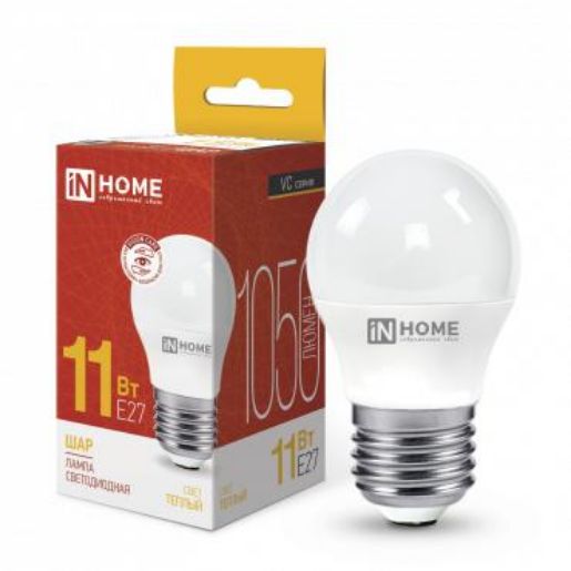 Изображение Лампа светодиодная LED-ШАР-VC 11Вт шар 3000К тепл. бел. E27 1050лм 230В IN HOME 4690612020600