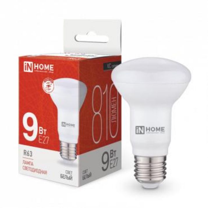 Изображение Лампа светодиодная LED-R63-VC 9Вт рефлектор 4000К нейтр. бел. E27 810лм 230В IN HOME 4690612024325