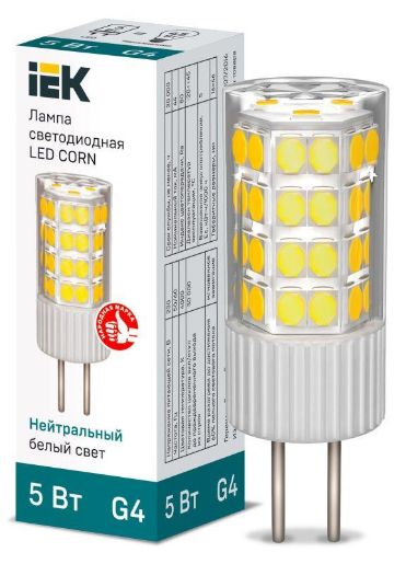 Изображение Лампа светодиодная Corn 5Вт капсульная 4000К нейтр. бел. G4 230В керамика IEK LLE-Corn-5-230-40-G4