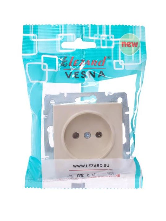 Изображение Розетка 1-м СП Vesna без заземл. ПБТ механизм крем. LEZARD 742-0388-121B