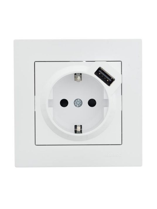 Изображение Розетка 1-м СП Vesna с заземл. с заряд. устройством USB механизм бел. LEZARD 742-0288-181