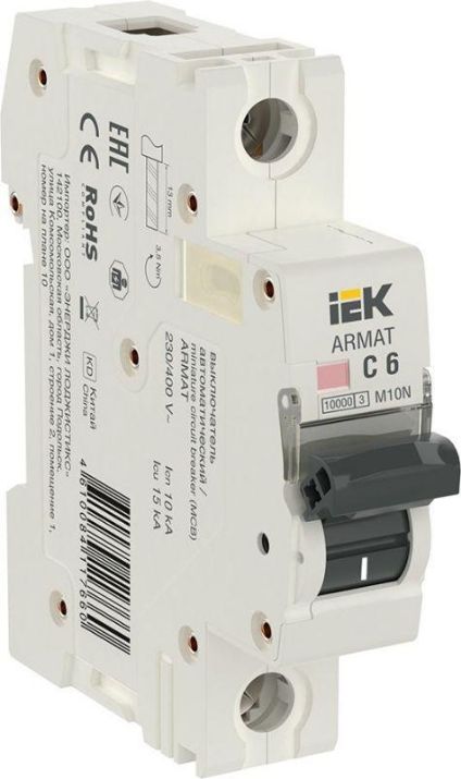 Изображение Выключатель автоматический модульный 1п C 6А M10N ARMAT IEK AR-M10N-1-C006