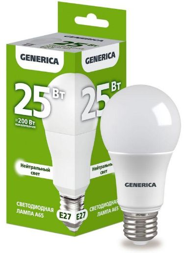 Изображение Лампа светодиодная A65 25Вт грушевидная 4000К E27 230В GENERICA LL-A65-25-230-40-E27-G