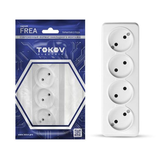 Изображение Розетка 4-м ОП Frea 16А IP20 250В без заземл. АБС-пластик бел. TOKOV ELECTRIC TKE-FR-R4-C01