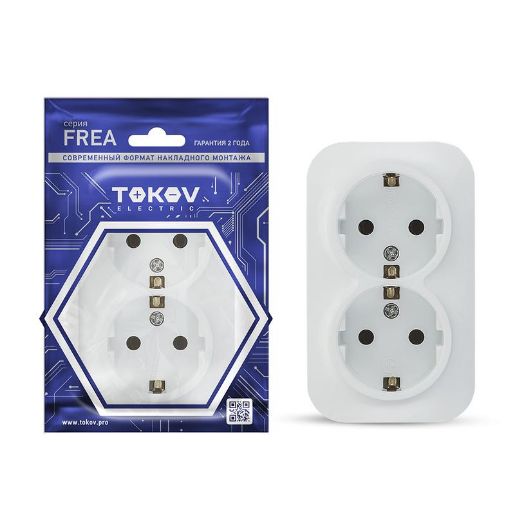 Изображение Розетка 2-м ОП Frea 16А IP20 250В с заземл. АБС-пластик бел. TOKOV ELECTRIC TKE-FR-R2Z-C01