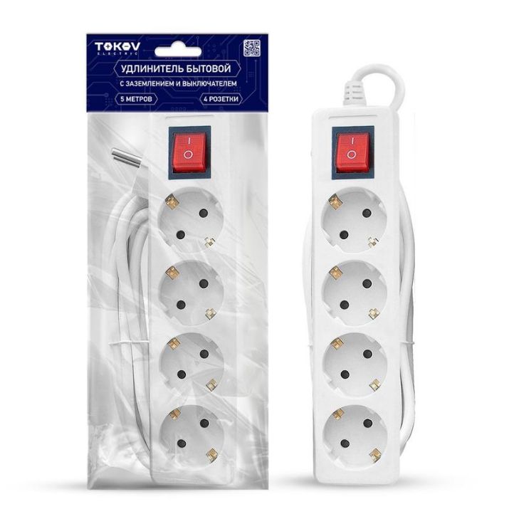 Изображение Удлинитель 4х5м с заземл. с выкл. 16А 3х1 TOKOV ELECTRIC TKE-C01-BU4-5-1-ZV