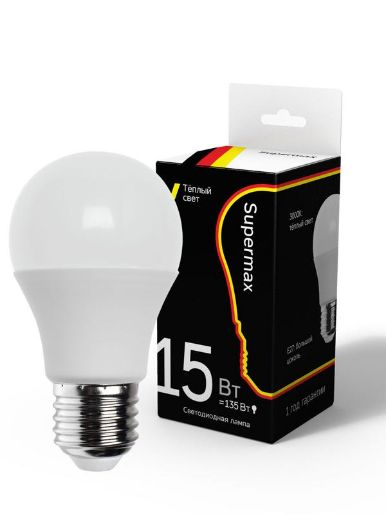 Изображение Лампа светодиодная Supermax А60 15Вт стандарт E27 230В 3000К КОСМОС Sup_LED15wA60E2730