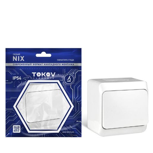 Изображение Выключатель 1-кл. ОП Nix 10А IP54 250В бел. TOKOV ELECTRIC TKE-NX-V1-C01-IP54