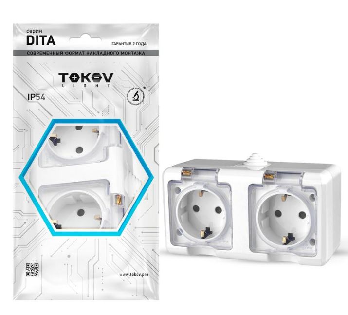 Изображение Розетка 2-м ОП Dita 16А IP54 250В с заземл. с прозр. крышкой бел.TOKOV ELECTRIC TKL-DT-R2Z-C01T-IP54