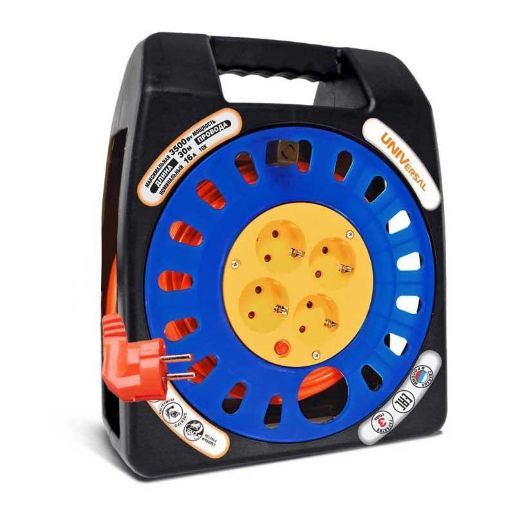 Изображение Удлинитель в закрыт. корпусе 4х30м с заземл. 10А IP20 У16-012 ПВС 3х1 термозащита защ. шторки UNIVersal 1674