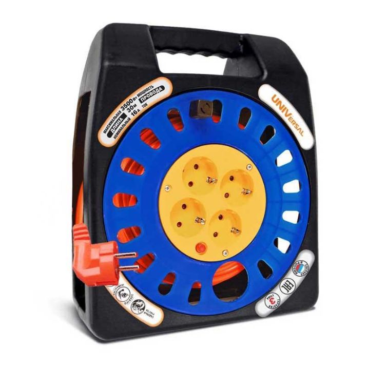 Изображение Удлинитель в закрыт. корпусе 4х30м с заземл. 10А IP20 У16-012 ПВС 3х1 термозащита защ. шторки UNIVersal 1674