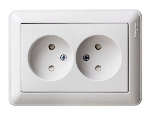 Изображение Розетка 2-м СП W59 16А IP20 без заземл. защ. шторки бел. SE RS16-254-18