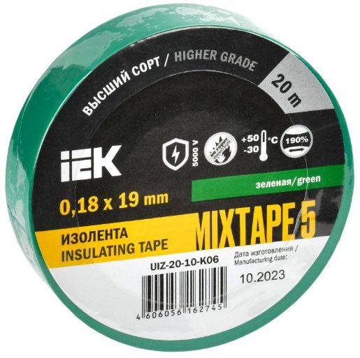 Изображение Изолента ПВХ 0.18х19мм зел. (рул.20м) IEK UIZ-20-10-K06