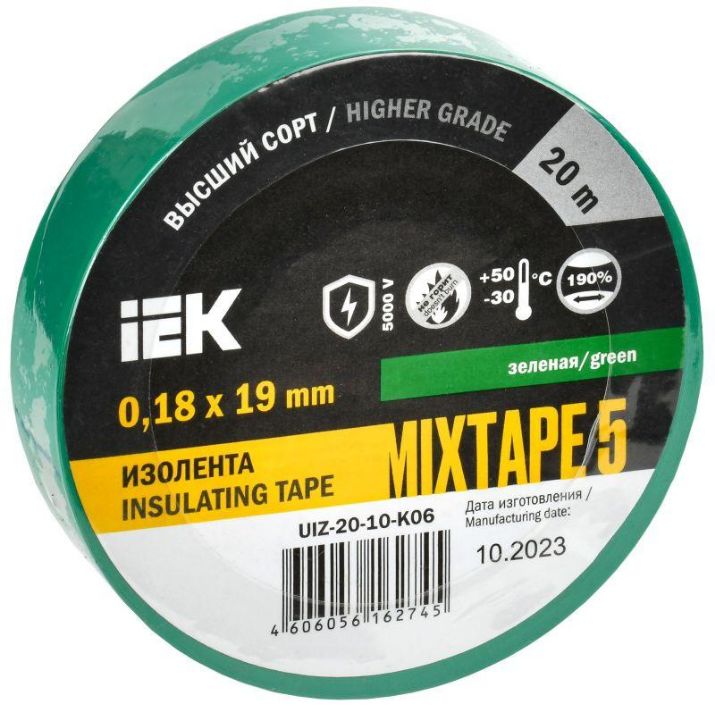Изображение Изолента ПВХ 0.18х19мм зел. (рул.20м) IEK UIZ-20-10-K06