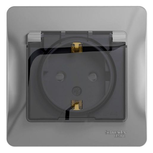 Изображение Розетка 1-м СП Glossa 16А IP44 с заземл. защ. шторки с крышкой в сборе алюм. SE GSL000348
