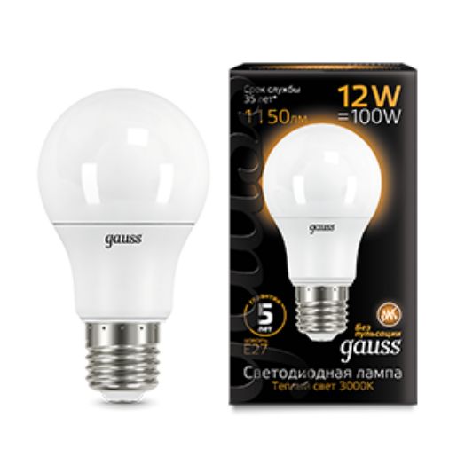 Изображение Лампа светодиодная Black 12Вт A60 3000К тепл. бел. E27 1150лм GAUSS 102502112