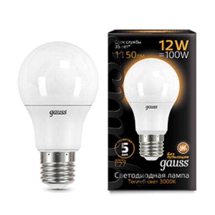 Изображение Лампа светодиодная Black 12Вт A60 3000К тепл. бел. E27 1150лм GAUSS 102502112