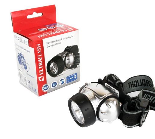 Изображение Фонарь налобный LED 5351 (7LED 3 режима; 3хR03 метал.) Ultraflash 10260
