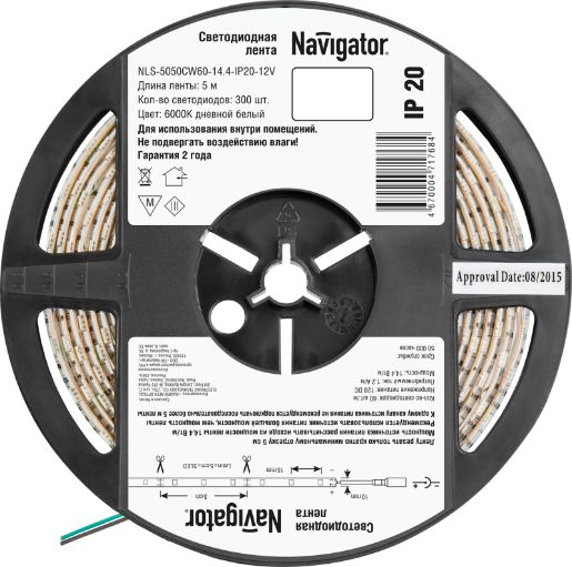 Изображение Лента светодиодная 71 768 NLS-5050CW60-14.4-IP20-12V R5 14.4Вт/м (уп.5м) Navigator 71768