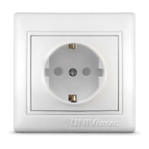 Изображение Розетка 1-м СП Севиль 16А IP32 с заземл. защ. шторки бел. UNIVersal С0049
