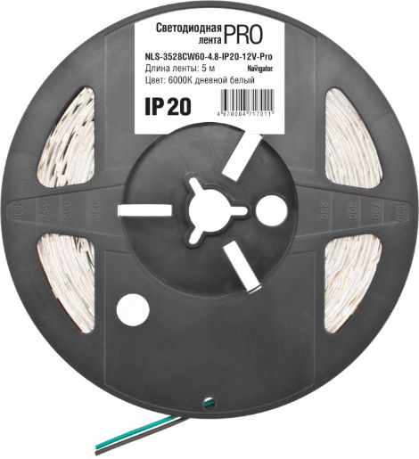 Изображение Лента светодиодная 71 701 NLS-3528CW60-4.8-IP20-12V-Pro R5 4.8Вт/м (уп.5м) Navigator 71701