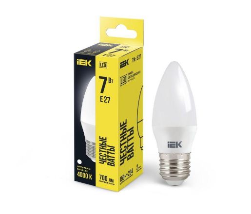Изображение Лампа светодиодная Eco 7Вт C35 свеча 4000К нейтр. бел. E27 230В IEK LLE-C35-7-230-40-E27