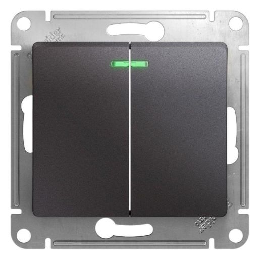 Изображение Выключатель 2-кл. СП Glossa 10А IP20 (сх. 5а) 10AX с подсветкой механизм графит SE GSL001353