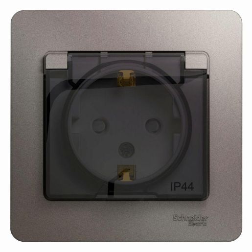 Изображение Розетка 1-м СП Glossa 16А IP44 250В с заземл. защ. шторки с крышкой в сборе платина SE GSL001248