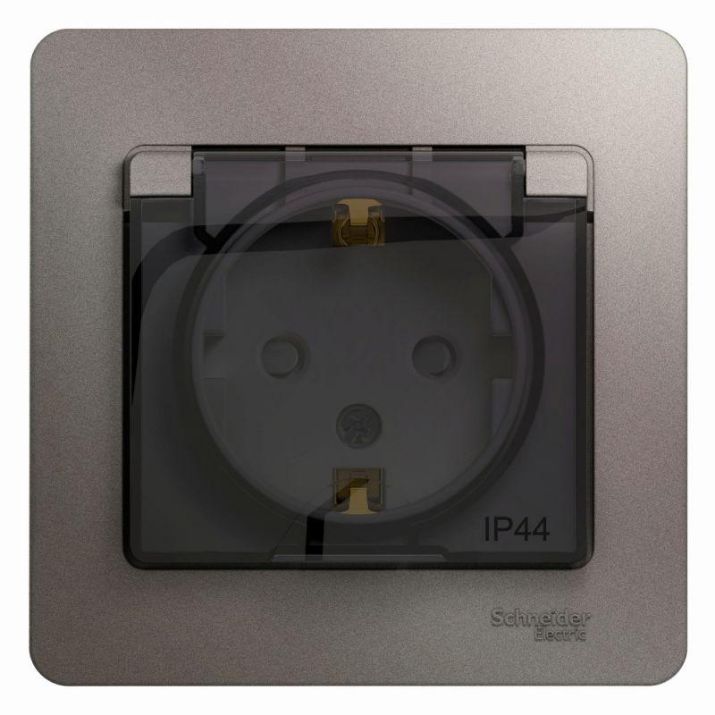 Изображение Розетка 1-м СП Glossa 16А IP44 250В с заземл. защ. шторки с крышкой в сборе платина SE GSL001248