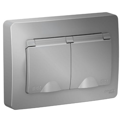 Изображение Розетка 2-м СП Blanca 16А IP44 250В с заземл. защ. шторки с крышкой алюм. SE BLNRS441123