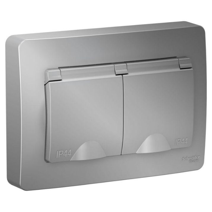 Изображение Розетка 2-м СП Blanca 16А IP44 250В с заземл. защ. шторки с крышкой алюм. SE BLNRS441123