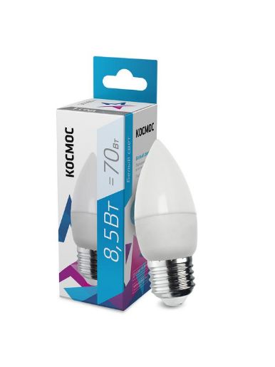 Изображение Лампа светодиодная 8.5Вт свеча 4500К бел. E27 220В КОСМОС LkecLED8.5wCNE2745