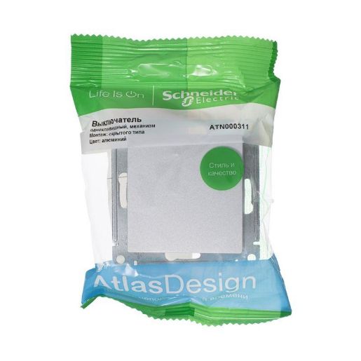 Изображение Выключатель 1-кл. СП AtlasDesign 10А IP20 (сх. 1) 10AX механизм алюм. SE ATN000311