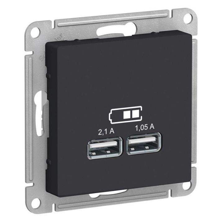 Изображение Розетка USB AtlasDesign тип A+A 5В 1х2.1А 2х1.05А механизм карбон SE ATN001033