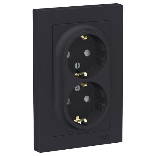 Изображение Розетка 2-м СП AtlasDesign 16А IP20 с заземл. защ. шторки в сборе карбон SE ATN001026