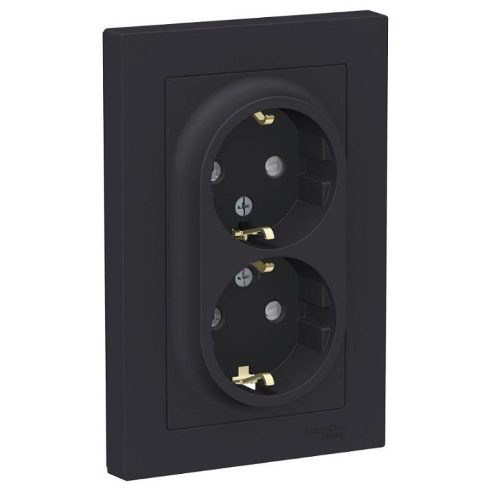Изображение Розетка 2-м СП AtlasDesign 16А IP20 с заземл. защ. шторки в сборе карбон SE ATN001026