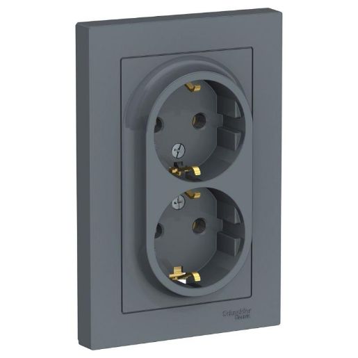 Изображение Розетка 2-м СП AtlasDesign 16А IP20 с заземл. в сборе грифель SE ATN000724