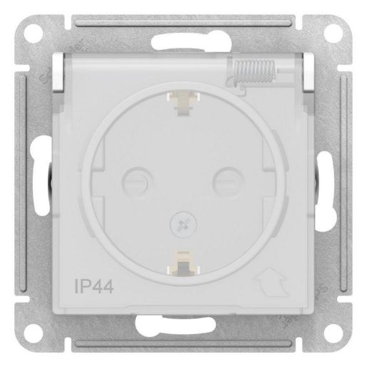 Изображение Розетка 1-м СП AtlasDesign Aqua 16А IP44 с заземл. защ. шторки с крышкой механизм бел. SE ATN440146